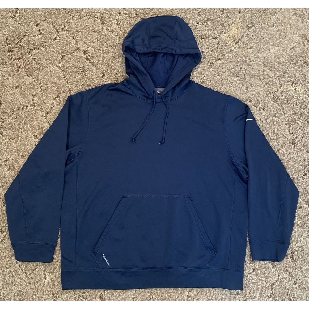 Nike Therma Fit Hoodie Womens XL Navy Blue Swoosh Logo 574780-419